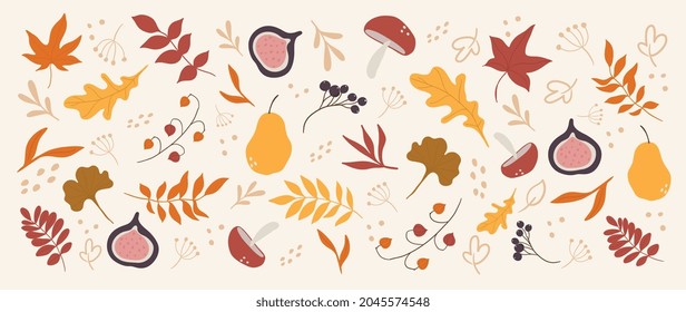 Cute autumn background vector. Autumn shopping event illustration wallpaper with hand drawn icons set. This design good for banner, sale poster, packaging background and greeting card.