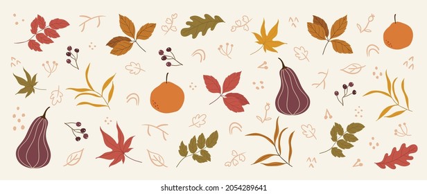 Cute autumn background vector. Autumn shopping event illustration wallpaper with hand drawn icons set. This design good for banner, sale poster, packaging background and greeting card.