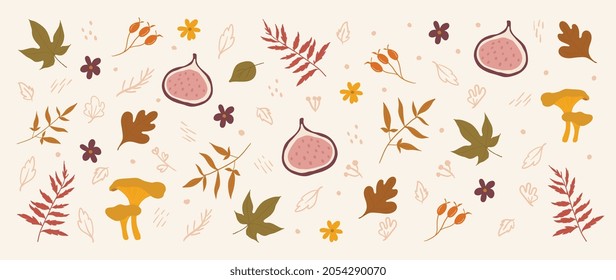 Cute autumn background vector. Autumn shopping event illustration wallpaper with hand drawn icons set. This design good for banner, sale poster, packaging background and greeting c