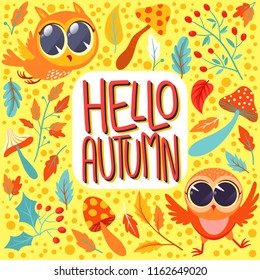 Cute autumn bird background