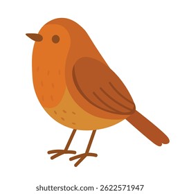 Cute autumn bird in warm colors with simple rounded shapes in flat cartoon doodle style.