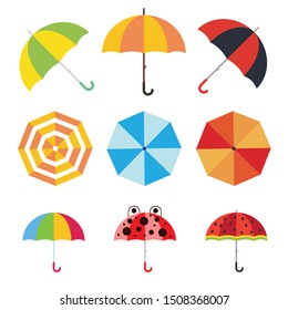 Cute autumn bright flat umbrellas set