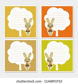 Cute Autumn bunny on tree frame vector cartoon illustration for Autumn memo paper design, stationery and planner sticker