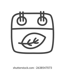 Cute autumn calendar icon. Monochrome seasonal reminder symbol with a decorative leaf isolated on a white background. Kawaii autumn sticker. Vector 10 EPS.