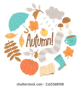 Cute autumn card with fall elements.