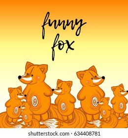Cute autumn cartoon background with foxes
