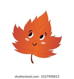 Cute autumn character. Maple leaf with funny anthropomorphic face. Vector colorful illustration.