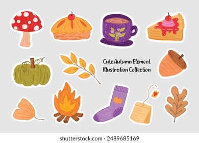 Cute Autumn Element Sticker Illustration