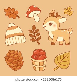 Cute autumn elements, fall pumpkin, autumn leaf, pie, deer ,pinecone