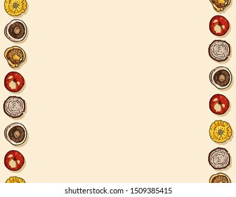 Cute autumn elements seamless pattern. Fall decoration background tile. Space for text