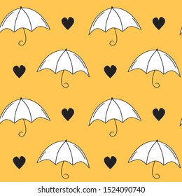 cute autumn fall seamless vector pattern background illustration wiht hand drawn umbrellas and hearts