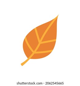 Cute autumn fallen orange leaf. Autumnal clipart or element for greeting card design. Seasonal object, element to Thanksgiving, harvest day, Halloween. Sticker for festive decoration