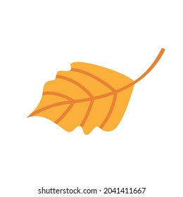 Cute autumn fallen yellow leaf. Autumnal clipart or element for greeting card design. Seasonal object, element to Thanksgiving, harvest day, Halloween. Sticker for festive decoration of show-windows