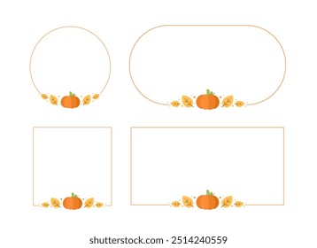 Cute Autumn Frame, Geometric Shapes Border Template Set. Sale post, promo poster, banner, flyer, invitation or greeting card. Vector illustration.