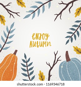 Cute autumn frame. Vector hand drawn illustration and lettering