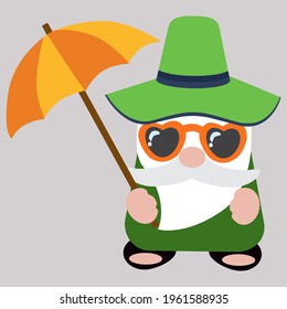 Cute autumn gnome with umbrella, vector illustration art.