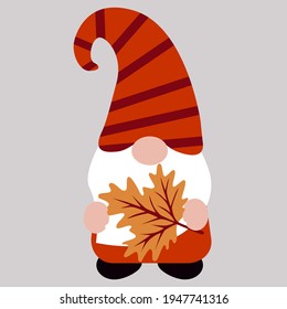 Cute autumn gnome, vector illustration art.