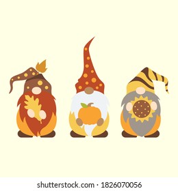 Cute Autumn Gnomes Vector Illustration on White