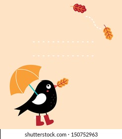 Cute autumn greeting Card with cartoon Bird ( vector ) 
