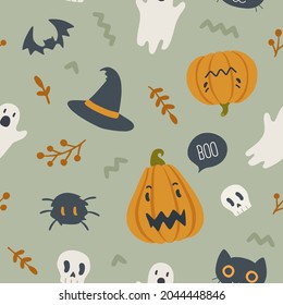 Cute autumn halloween doodle pattern. Seamless texture for textile, fabric, apparel, wrapping, paper, stationery.