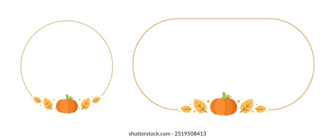 Cute Autumn Halloween Frame Border Template Set. Fall Thanksgiving Pumpkin Template Vector illustration.