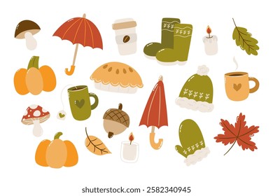 Cute autumn hand drawn clip art vector