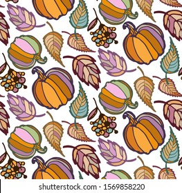 Cute autumn hand drawn doodle pattern background texture wallpaper fabric