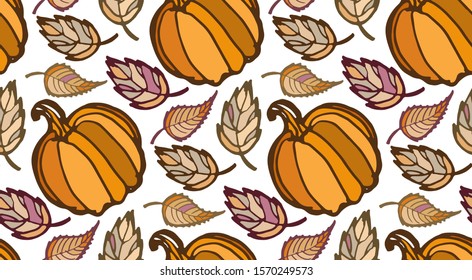 Cute autumn hand drawn doodle pattern background texture wallpaper fabric