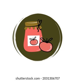 Un vector de icono de otoño con la ilustración de la mermelada de manzana en círculo con textura de brocha, para la temporada de otoño la historia de los medios sociales y los aspectos destacados