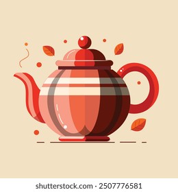 Cute Autumn Illustration with a Teapot in Warm Tones	