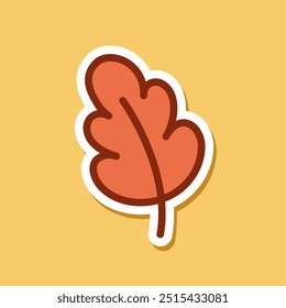 Cute autumn leaf sticker design with white outline. Simple flat icon logo vector illustration design.