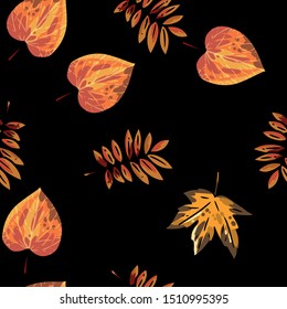 Cute autumn leaves cartoon seamless pattern. Fall decoration background tile