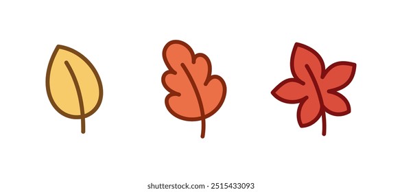 Cute autumn leaves vector illustration set.