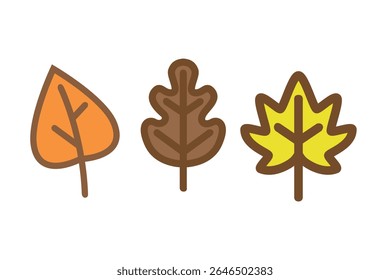 Cute autumn leaves vector illustration set.