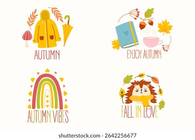 Cute autumn lettering badges pack 