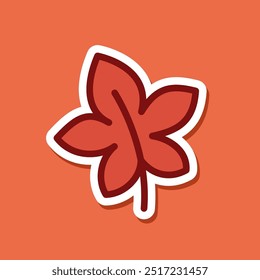 Cute autumn maple leaf sticker design vector illustration.