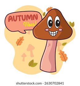Cute autumn mushroom character Vector illustration