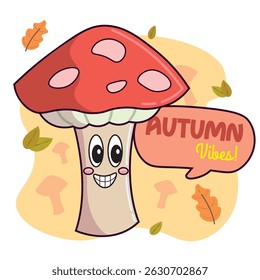 Cute autumn mushroom character Vector illustration