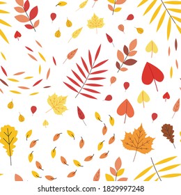Cute autumn pattern with falling leaves. Fall season seamless background