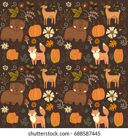 Cute autumn pattern with floral decoration