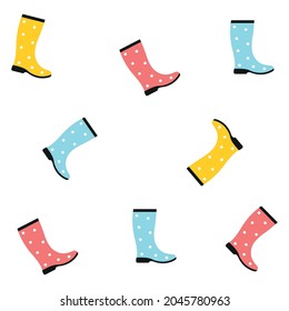 Cute autumn pattern with rubber boots. Fall season seamless background