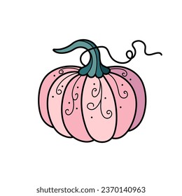 Cute autumn pink pumpkin with ornament hand drawn clipart