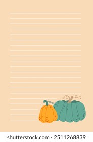 La Plantilla linda de la página de la colección de la calabaza del otoño está en línea, fondos para los cuadernos, cuadernos, diarios. Clipart de ilustración con diferentes Elementos de decoración. Conjunto de vacaciones de Acción de Gracias