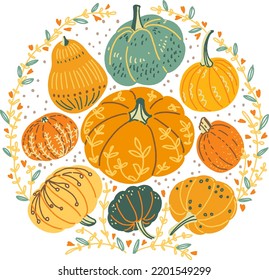 Cute autumn pumpkins - vector illustration