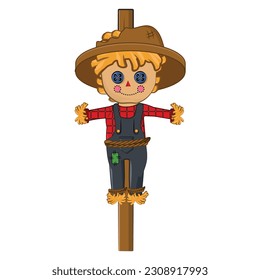 Cute Autumn Scarecrow Illustration Vector Clipart.