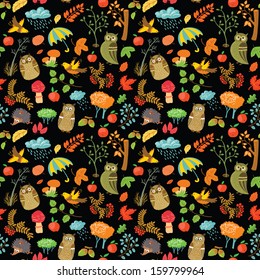 Cute autumn seamless background with owls