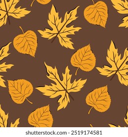 Lindo patrón de otoño sin fisuras con diferentes hojas de arce y tilo. Fondo de Vector para diseño textil o telón de fondo