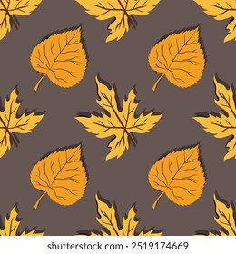 Lindo patrón de otoño sin fisuras con diferentes hojas de arce y tilo. Fondo de Vector para diseño textil o telón de fondo