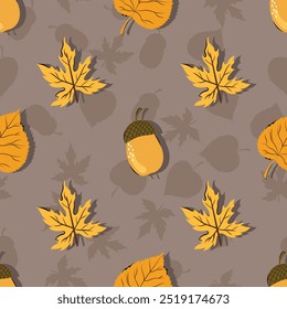 Lindo patrón de otoño sin fisuras con diferentes hojas de arce y tilo. Fondo de Vector para diseño textil o telón de fondo