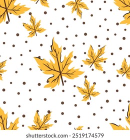 Cute autumn seamless pattern with leaf maple. Vector background for design textile or backdrop